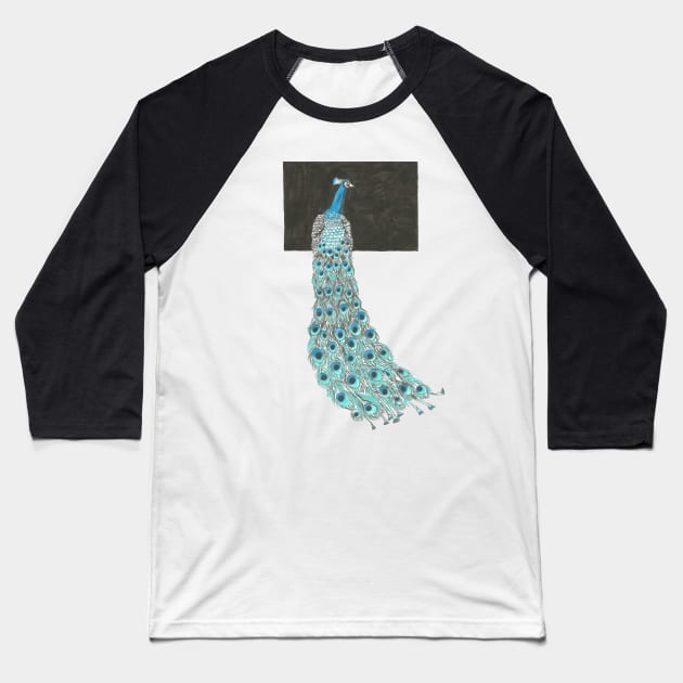 Peacock on a Window Baseball T-Shirt by Créa'RiBo